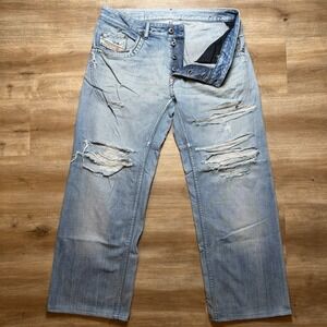 Diesel Jeans Men 34x30 Blue Belthow Relaxed Straight Baggy Destroyed Denim Y2K